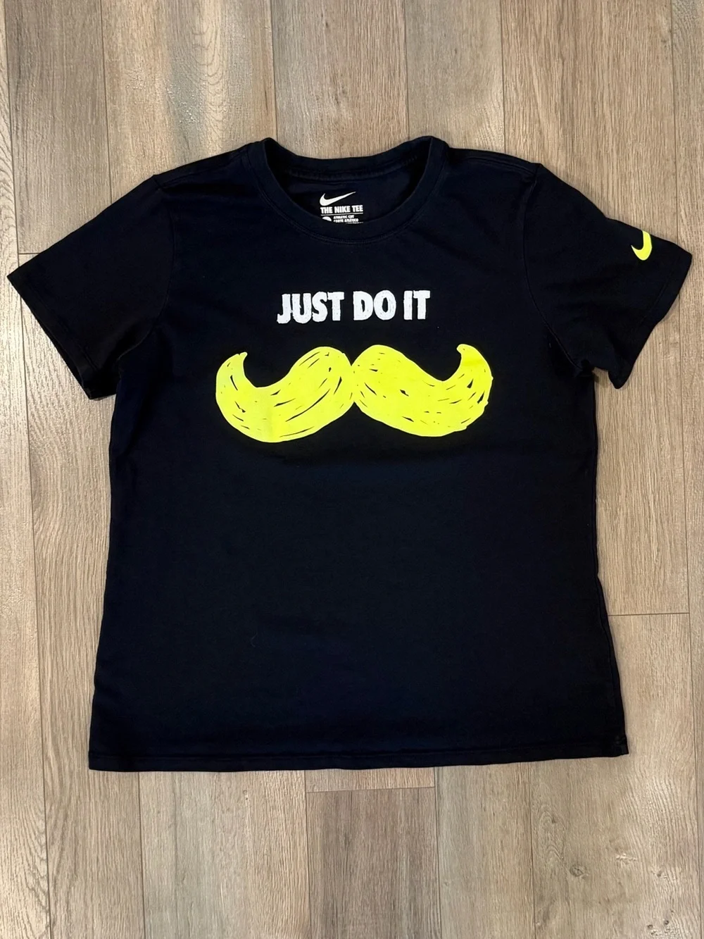 Nike Black Short Sleeve Tee with Neon Yellow Mustache Graphic